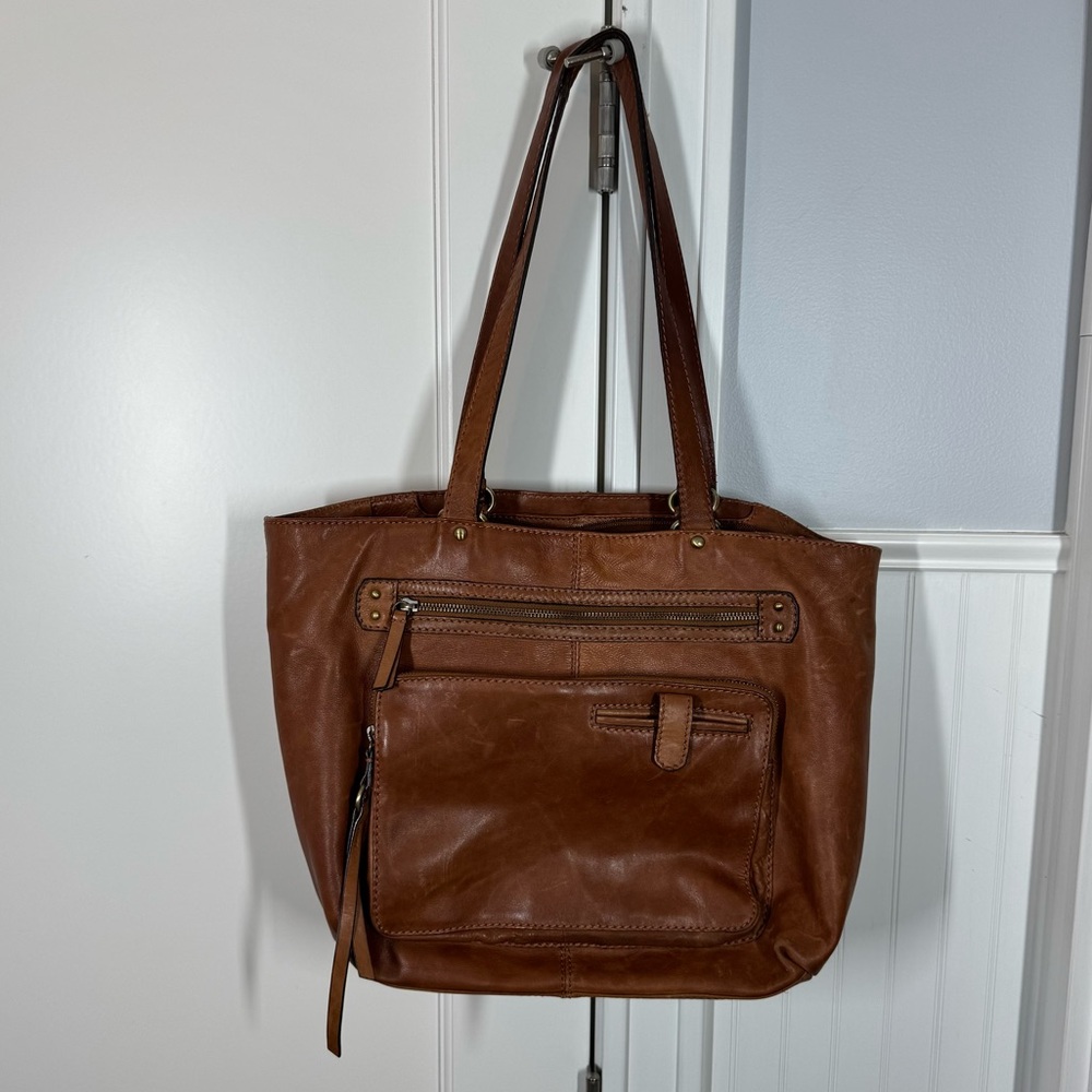 Marta Ponti Leather Multiple Pocket Organization Tote brown leather neutral